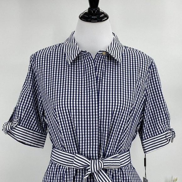 CALVIN KLEIN PETITE BLUE & WHITE GINGHAM MAXI DRESS SIZE 12 PETITE - Picture 12 of 16